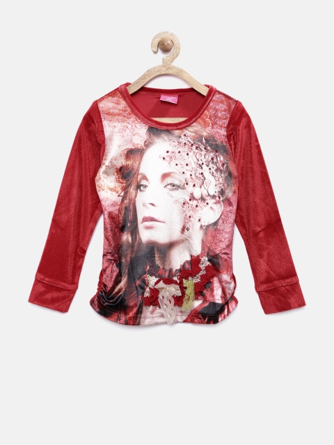 

Tiny Girl Red Printed Top with Embellished Detail