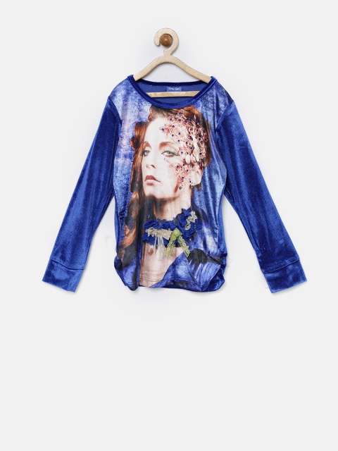 

Tiny Girl Blue Printed Top with Embellished Detail