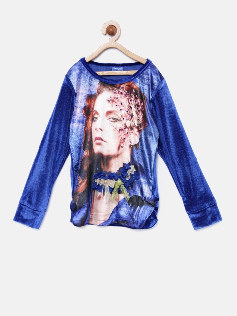 

Tiny Girl Blue Printed Top with Embellished Detail