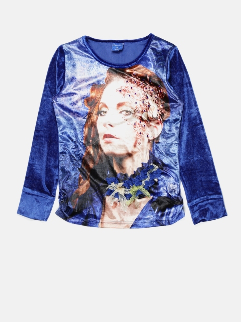 

Tiny Girl Blue Printed Velvet Top