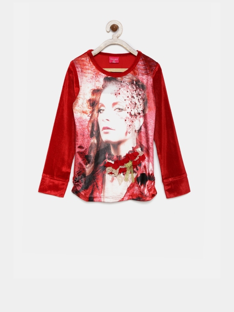 

Tiny Girl Red Printed Top with Embellished Detail