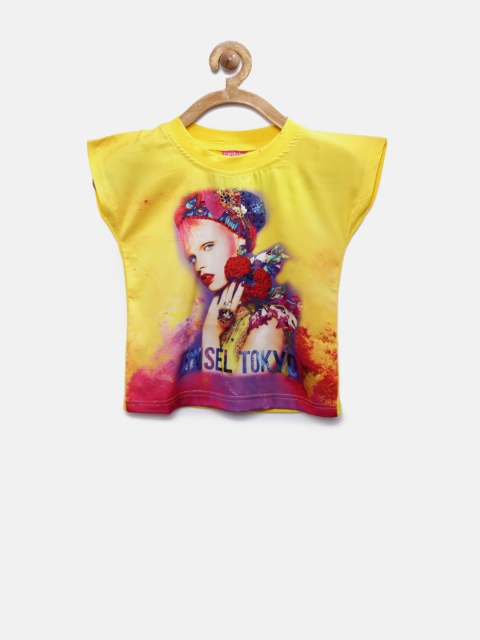 

Tiny Girl Yellow Printed Top with Embellished Detail