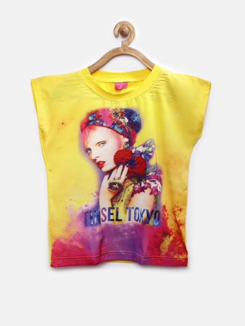 

Tiny Girl Yellow Printed Top with Embellished Detail