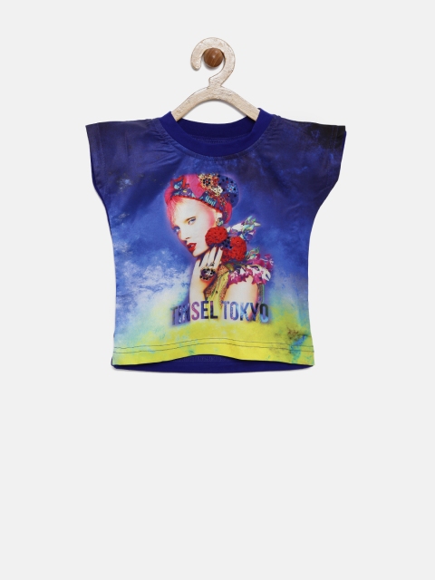 

Tiny Girl Blue Printed Top with Embellished Detail