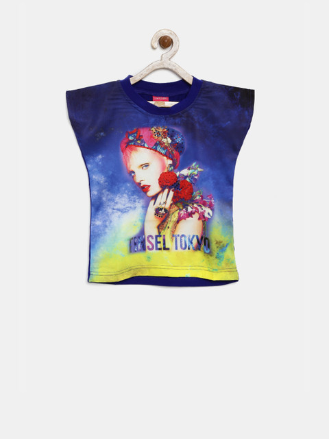 

Tiny Girl Blue Printed Top with Embellished Detail