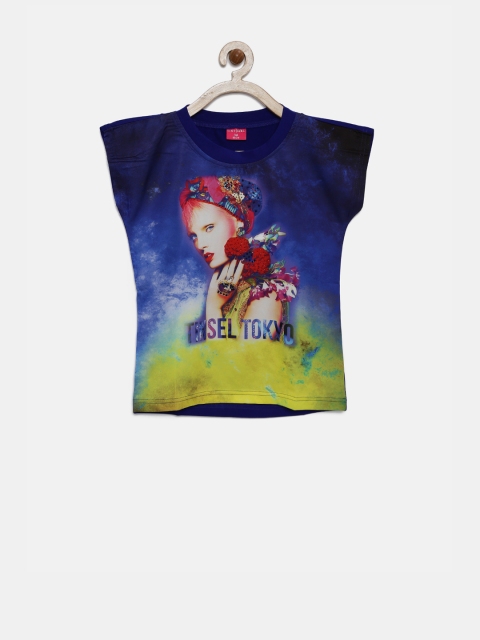 

Tiny Girl Blue Printed Top with Embellished Detail