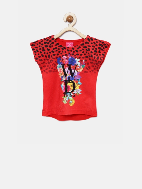 

Tiny Girl Red & Black Printed Top with Embellished Detail