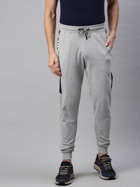 

abof Men Grey Solid Straight Fit Joggers With Printed Stripes