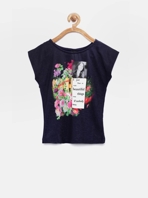 

Tiny Girl Navy Printed Top, Navy blue