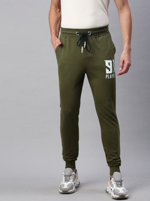 

abof Men Olive Green Pure Cotton Solid Joggers