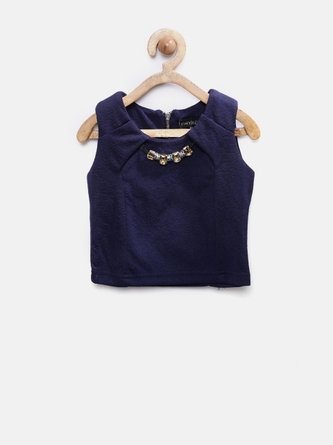 

Tiny Girl Navy Patterned Top with Embellished Detail, Navy blue