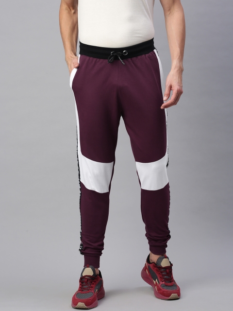 

abof Men Burgundy & White Colourblocked Pure Cotton Striaght Fit Joggers