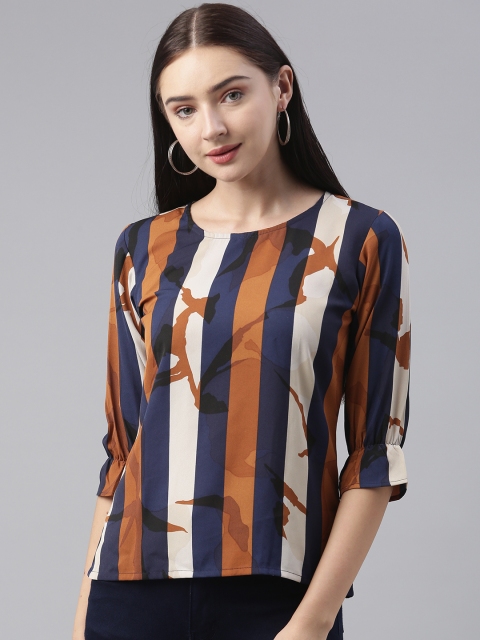 

AHIKA Multi Striped Puff Sleeve Georgette Regular Top