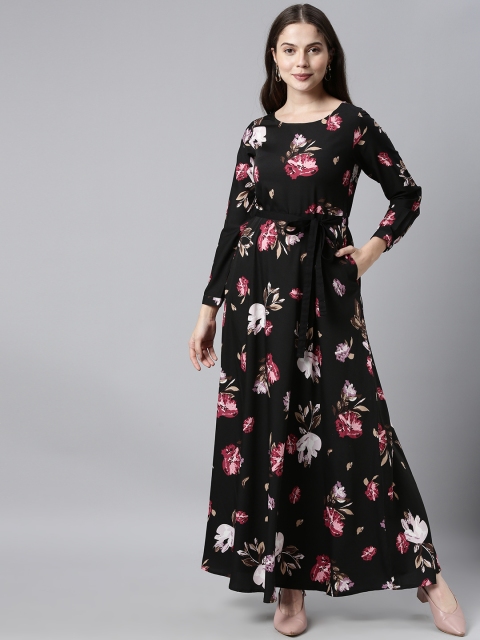 

AHIKA Black & Pink Floral Georgette Maxi Dress