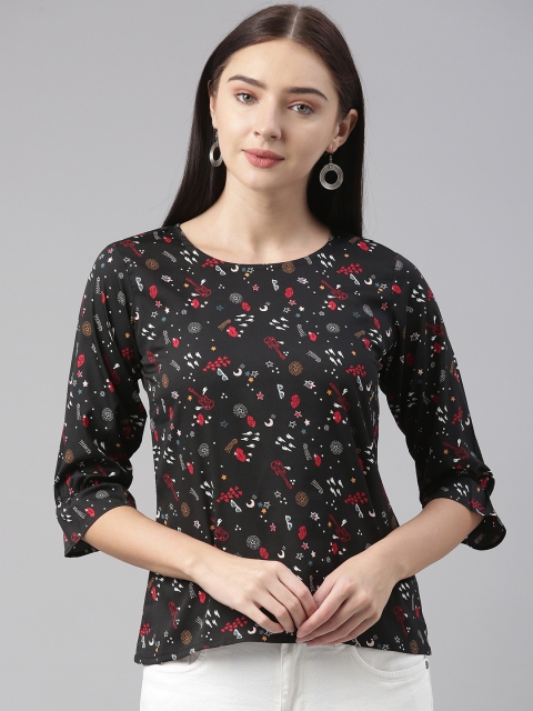 

AHIKA Black Puff Sleeve Crepe Regular Top