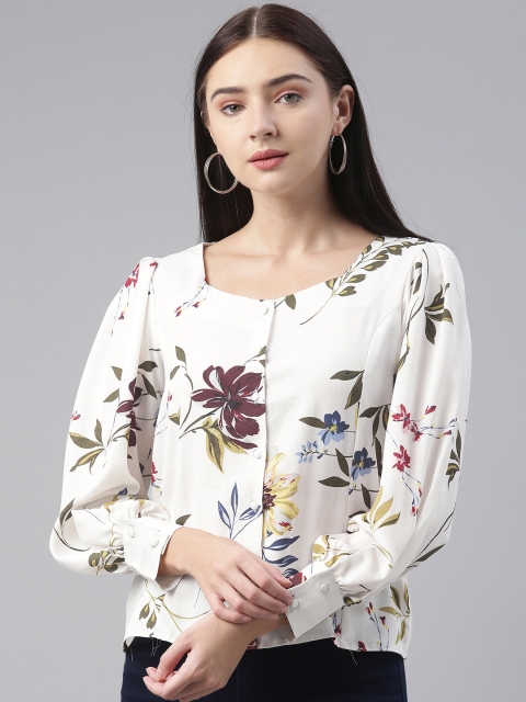 

AHIKA White Floral Georgette Regular Top