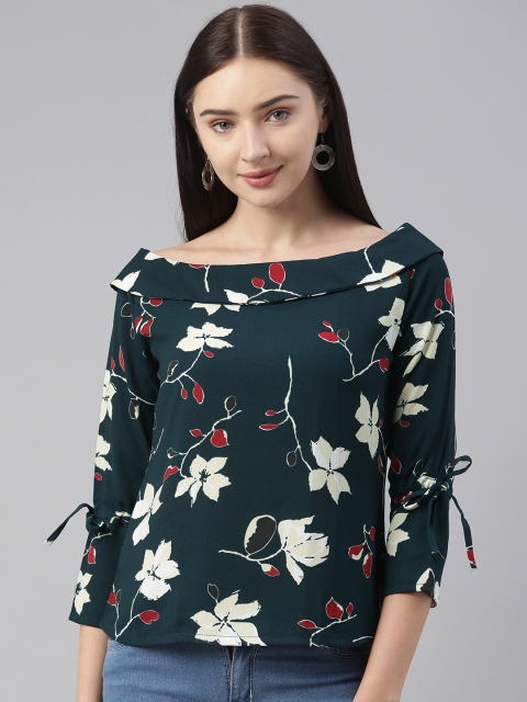 

AHIKA Green Floral Georgette Regular Top