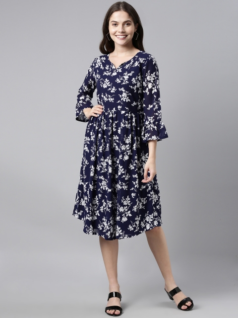 

AHIKA Navy Blue Floral Chiffon Dress