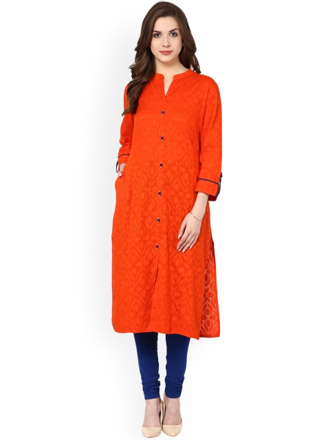 

Sringam Orange Jacquard Kurta