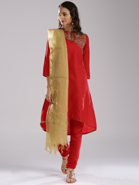 

IMARA by Red & Gold-Toned Churidar Kurta with Dupatta