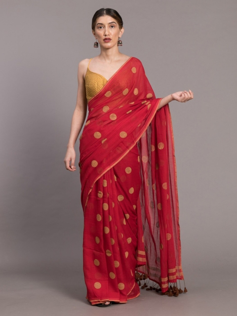 

Suta Red Printed Pure Cotton Saree With Tasseled Pallu