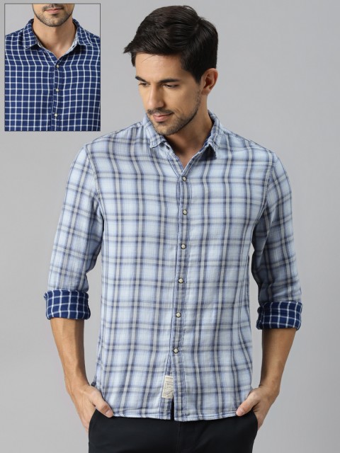 

Levis Men Blue Gingham Checks Checked Cotton Reversible Casual Shirt