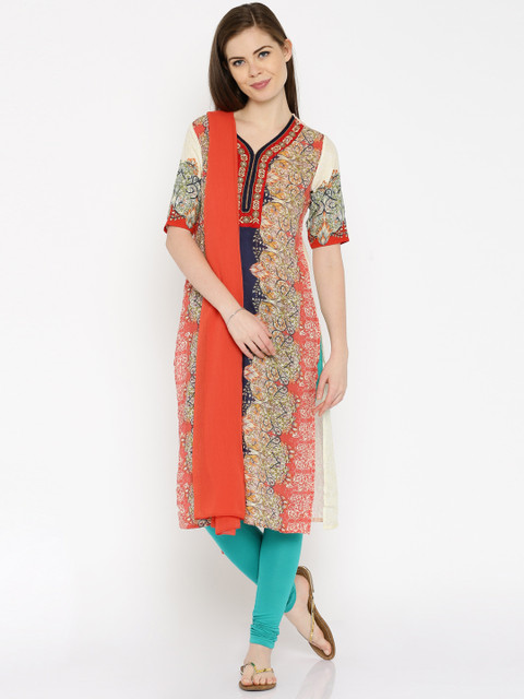 

IMARA by Multicoloured Printed Churidar Kurta with Dupatta, Multi