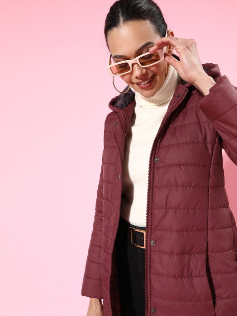 

her by invictus Women Charming Maroon Solid Comfort Quilt Jacket