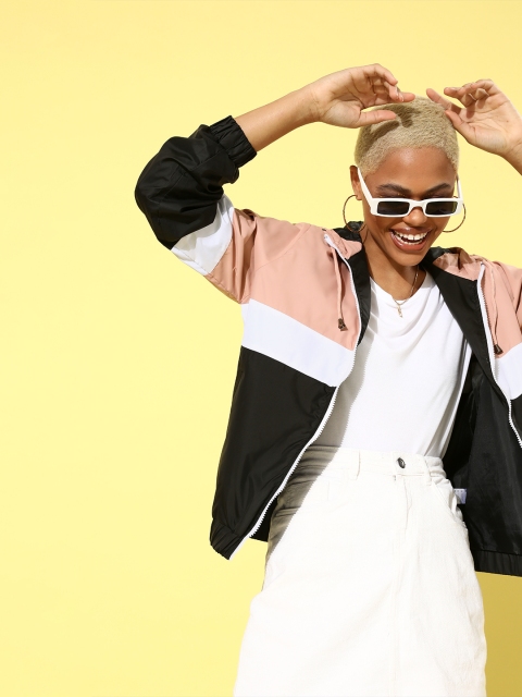 

her by invictus Women Pink Colourblocked Bomber Jacket