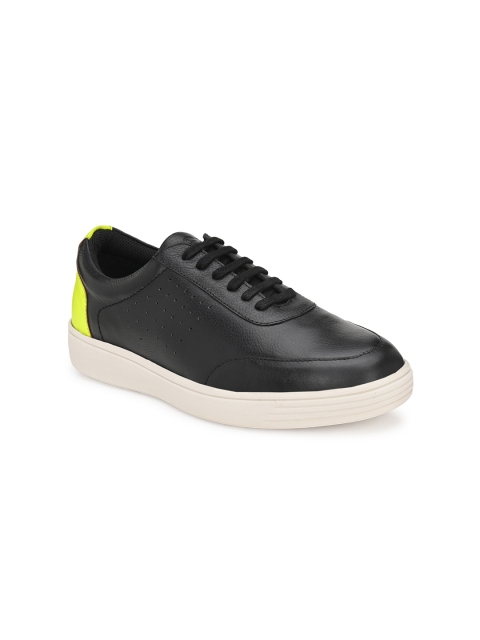 

Delize Men Black & Green Colourblocked Leather Sneakers