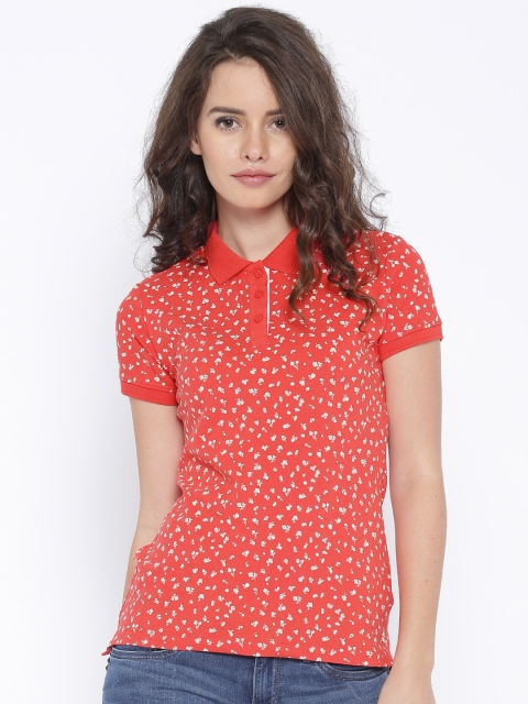 

U.S. Polo Assn. Women Red Floral Print Polo T-shirt