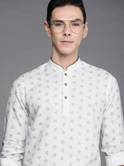 

Ethnix by Raymond Men White & Grey Floral Printed Floral Kurta