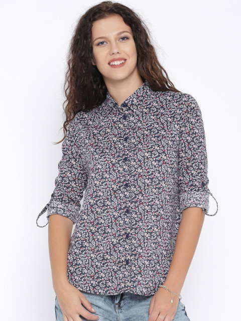 

U.S. Polo Assn. Women Navy Printed Casual Shirt, Navy blue