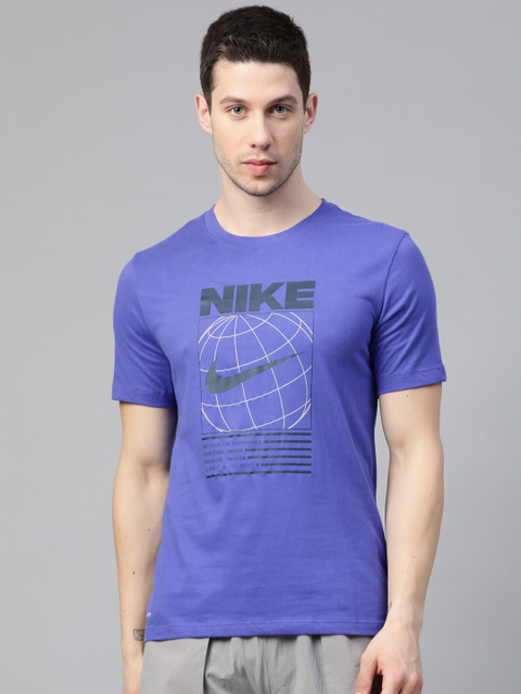 

Nike Men Blue & Black Dri-Fit Typography Printed Training or Gym T-shirt
