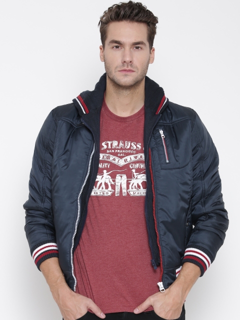

Fort Collins Navy Padded Jacket with Detachable Hood, Navy blue