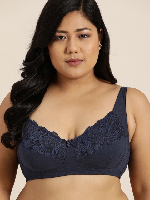 

Sztori Plus Size Navy Blue Floral Everyday Bra Medium Coverage