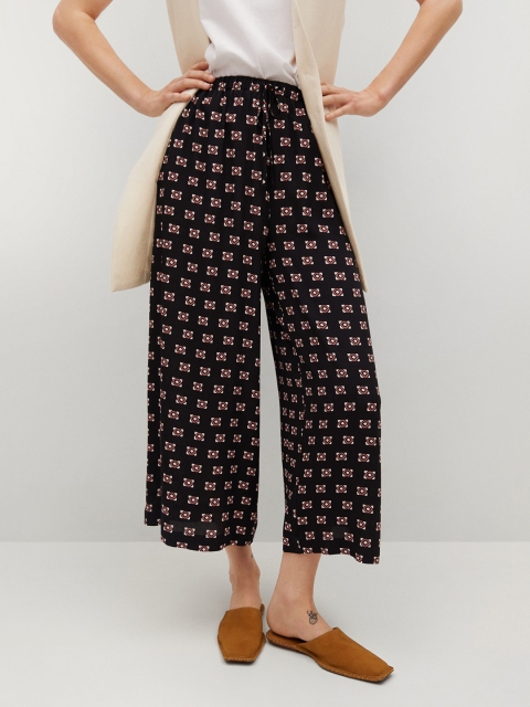 

MANGO Women Black & Brown Geometric Print Sustainable Culottes