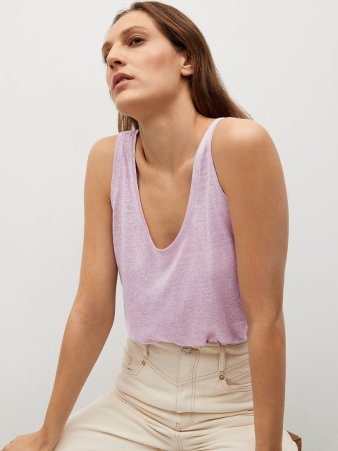 

MANGO Lavender Solid Linen Regular Top
