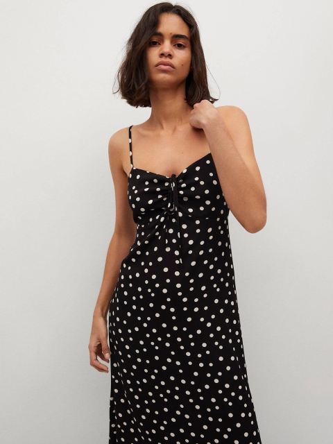 

MANGO Women Black & White Polka Dot A-Line Midi Dress