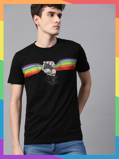 

Roadster Unisex Pride Black & Grey Pure Cotton Striped T-shirt