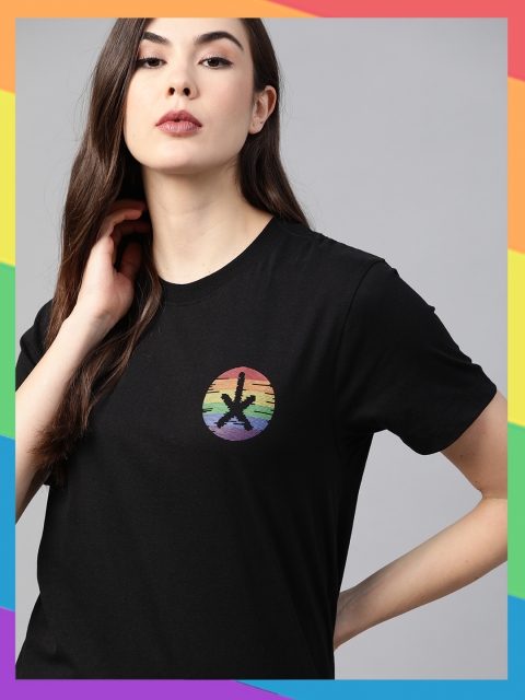 

Roadster Unisex Pride Black & Yellow Pure Cotton Printed T-shirt