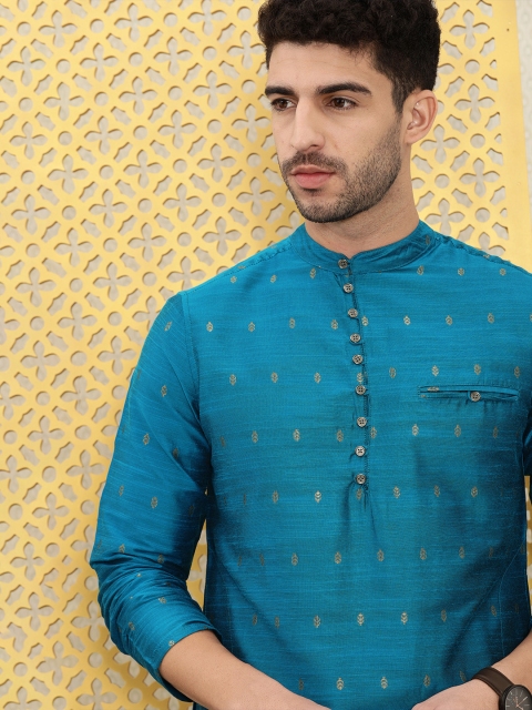 

Ode by House of Pataudi Men Blue Woven Design Jashn Asymmetric Kurta