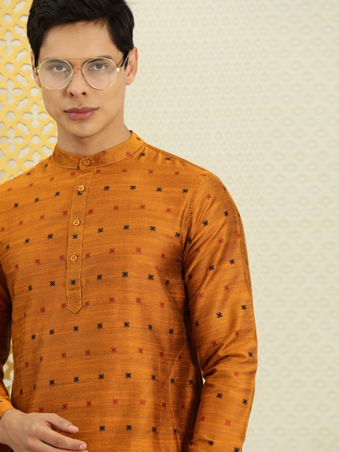 

House of Pataudi Men Orange Woven Design Jashn Kurta