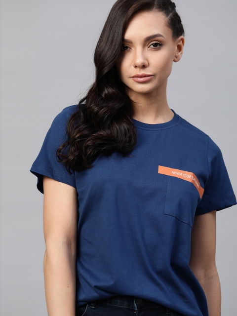 

Roadster Women Blue Cotton T-shirt