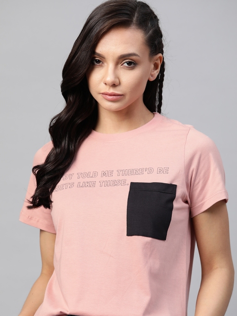 

Roadster Women Pink Typography Printed T-shirt
