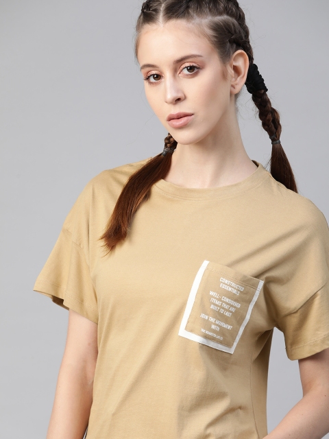 

Roadster Women Beige Drop-Shoulder Sleeves T-shirt