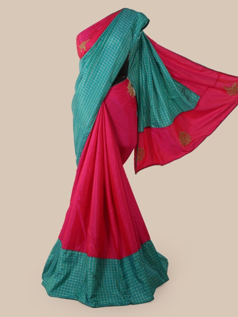 

Pothys Pink & Teal Art Silk Embellished Saree