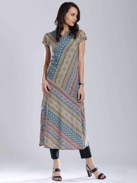 

IMARA Women Multicoloured Printed A-Line LIVA Kurta, Multi