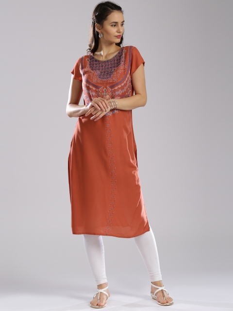 

IMARA Women Rust Orange Printed A-Line LIVA Kurta