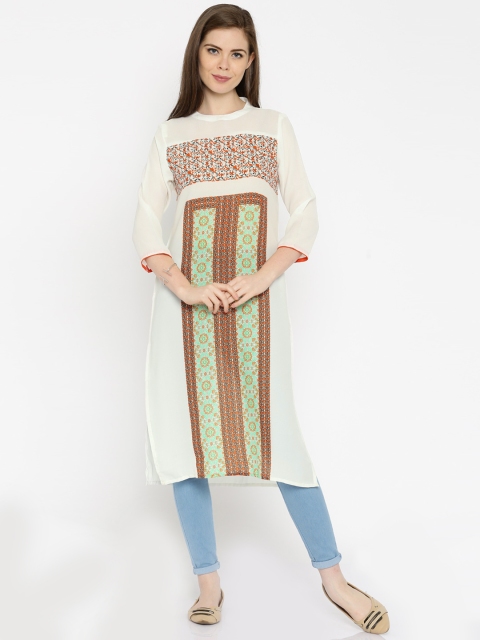 

IMARA Women White Printed A-Line Kurta